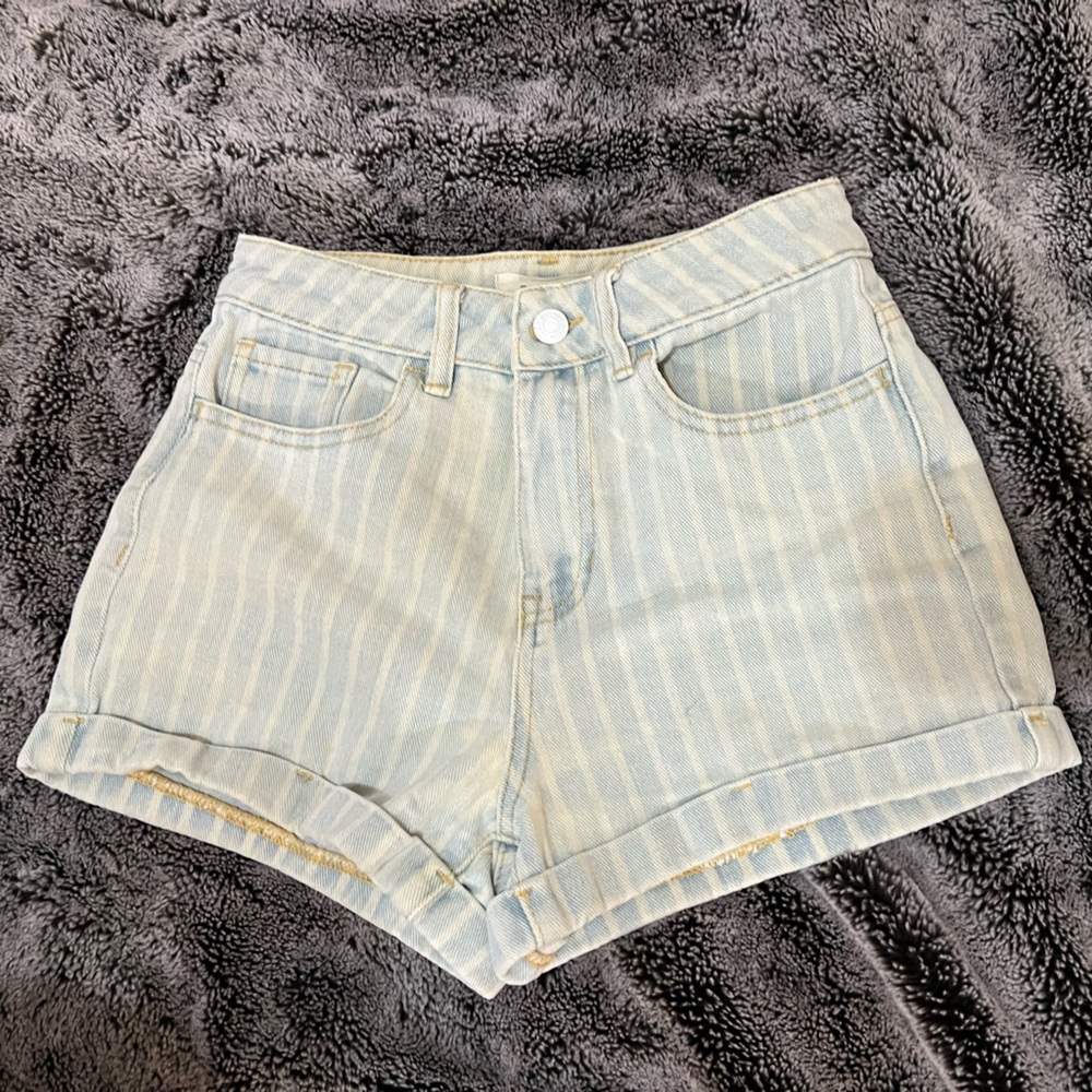 PacSun Light Blue Striped Jean Shorts
